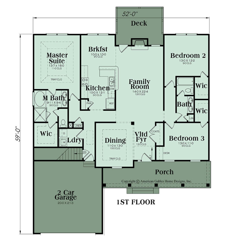 Ranch Plan: 1870 square feet, 3 bedrooms, 2 bathrooms, Abbey